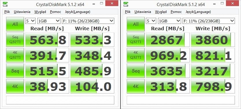 Plextor M7VG 256 GB - test CrystalDiskmark w trybie PlexTurbo