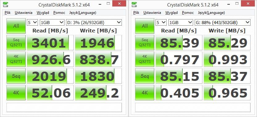 CrystalDiskMark - porównanie wydajności SSD i HDD