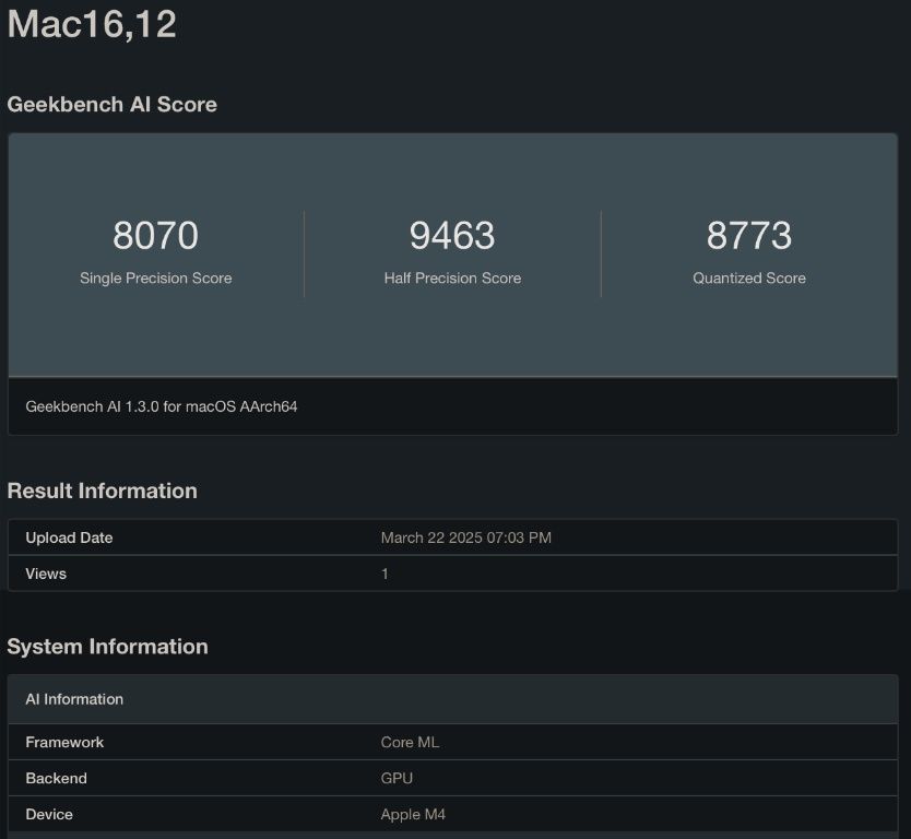 MacBook Air M4 - Geekbench AI gpu