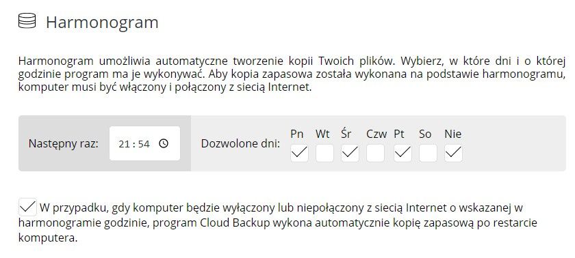 Harmonogram Cloud Backup