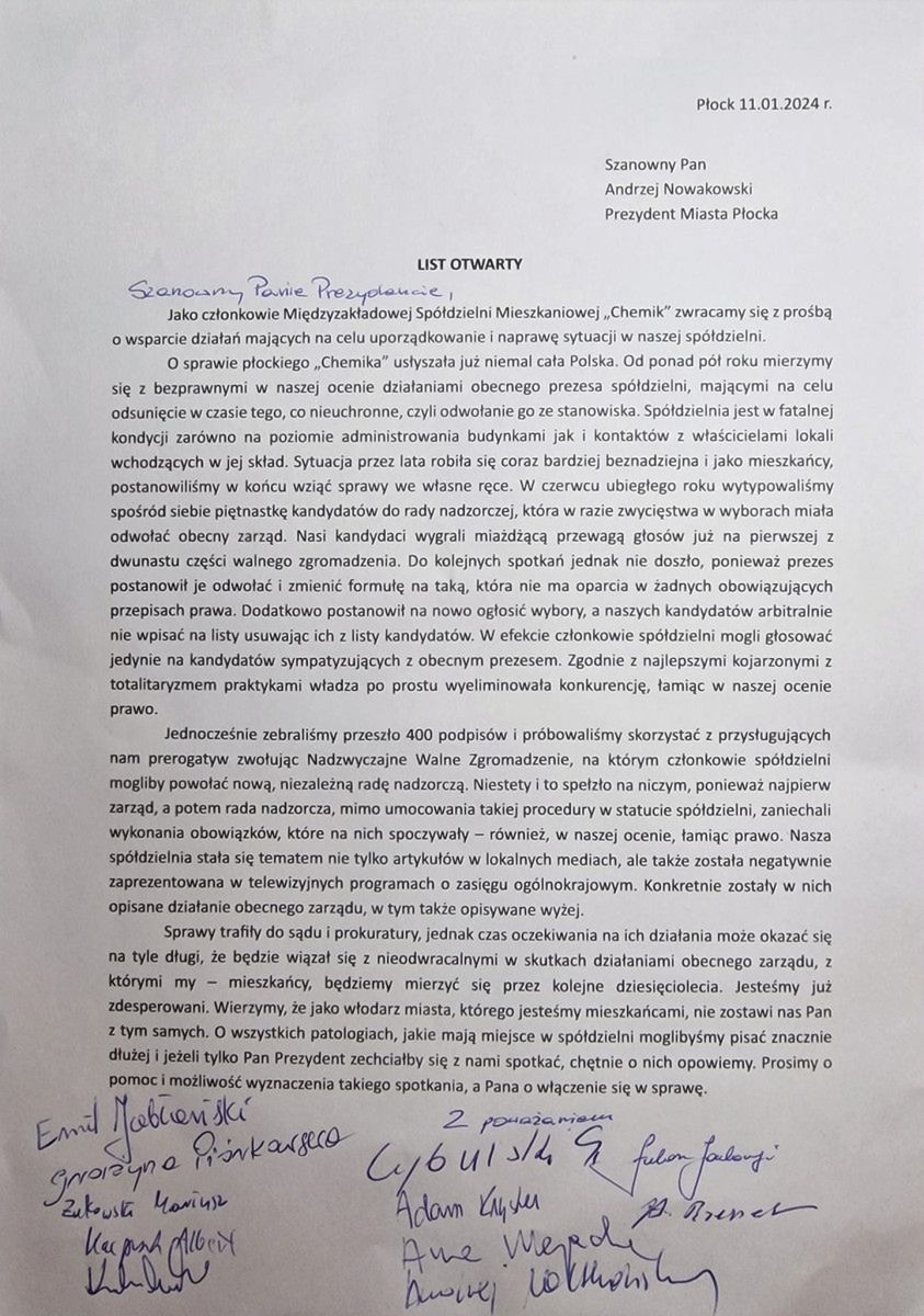 Wraca sprawa Spółdzielni „Chemik”. Mieszkańcy proszą o pomoc...