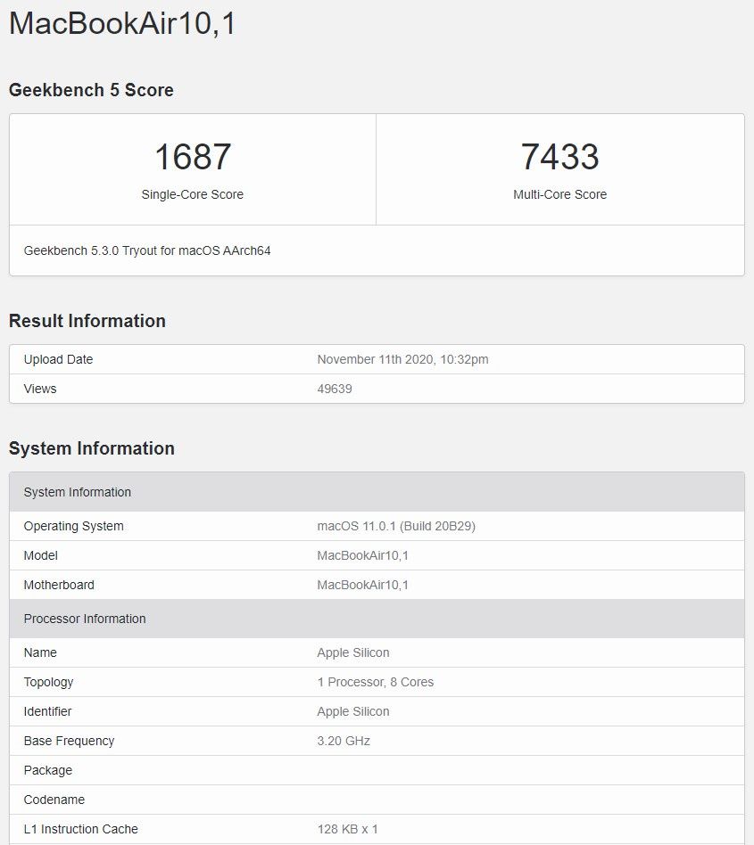 Apple MacBook Air z procesorem Apple M1 - wydajność