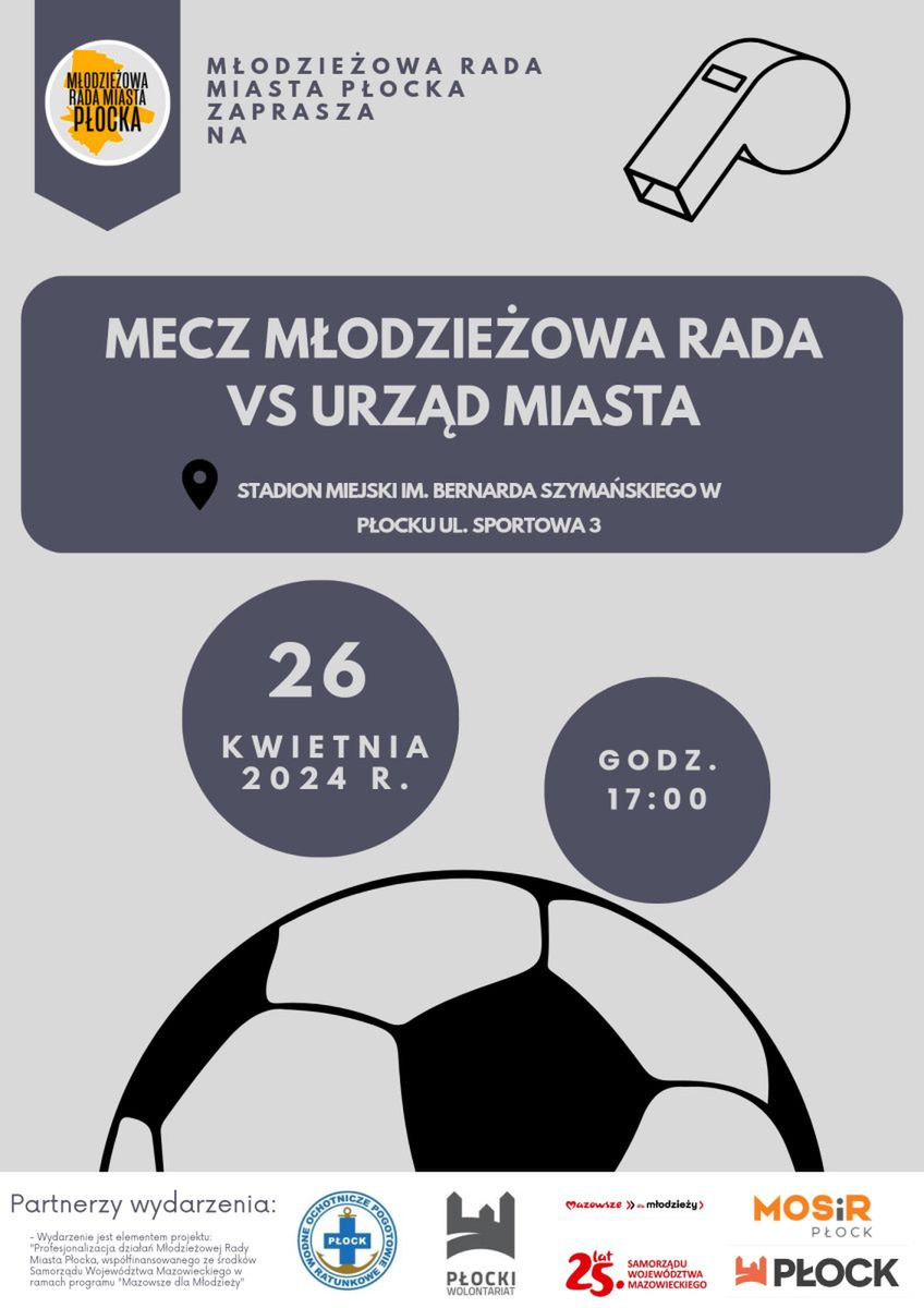Przedstawiciele Urzędu Miasta Płocka i Młodzieżowa Rada Miasta rozdgrają mecz