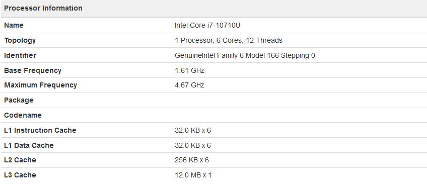 Intel Core i7-10710U Geekbench