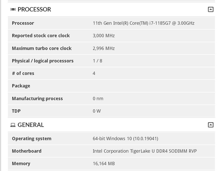Intel Core i7-1185G7 - 3DMark