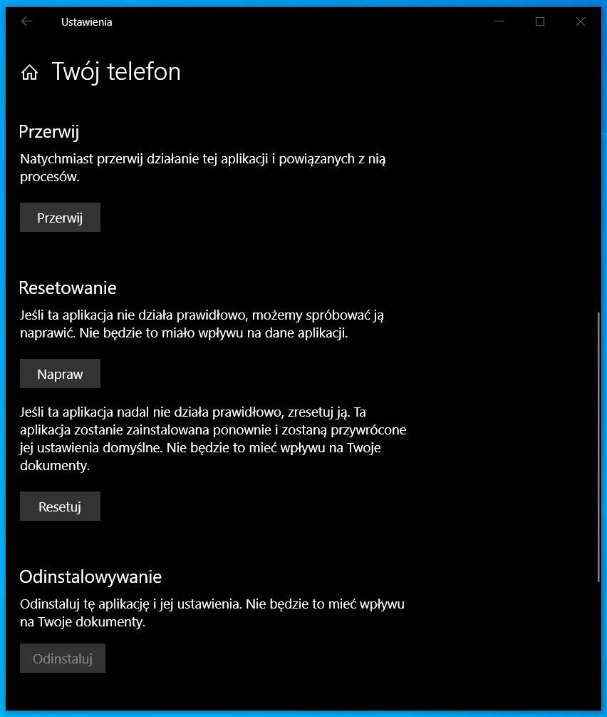 WIndows 10 ustawienia aplikacji