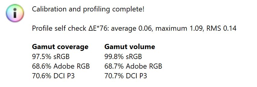 Huawei MateBook 14s - wyniki profilowania - pokrycie gamutów