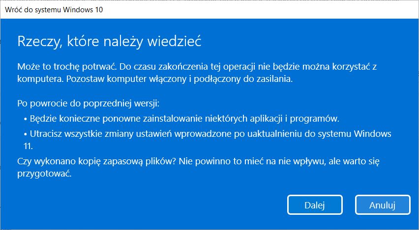 Windows 11 - powrót do Windows 10