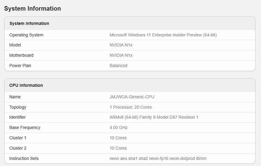 NVIDIA N1x - geekebench