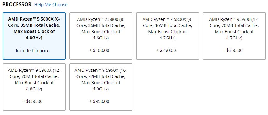 Alienware Aurora Ryzen Edition R10 - konfiguracje procesora