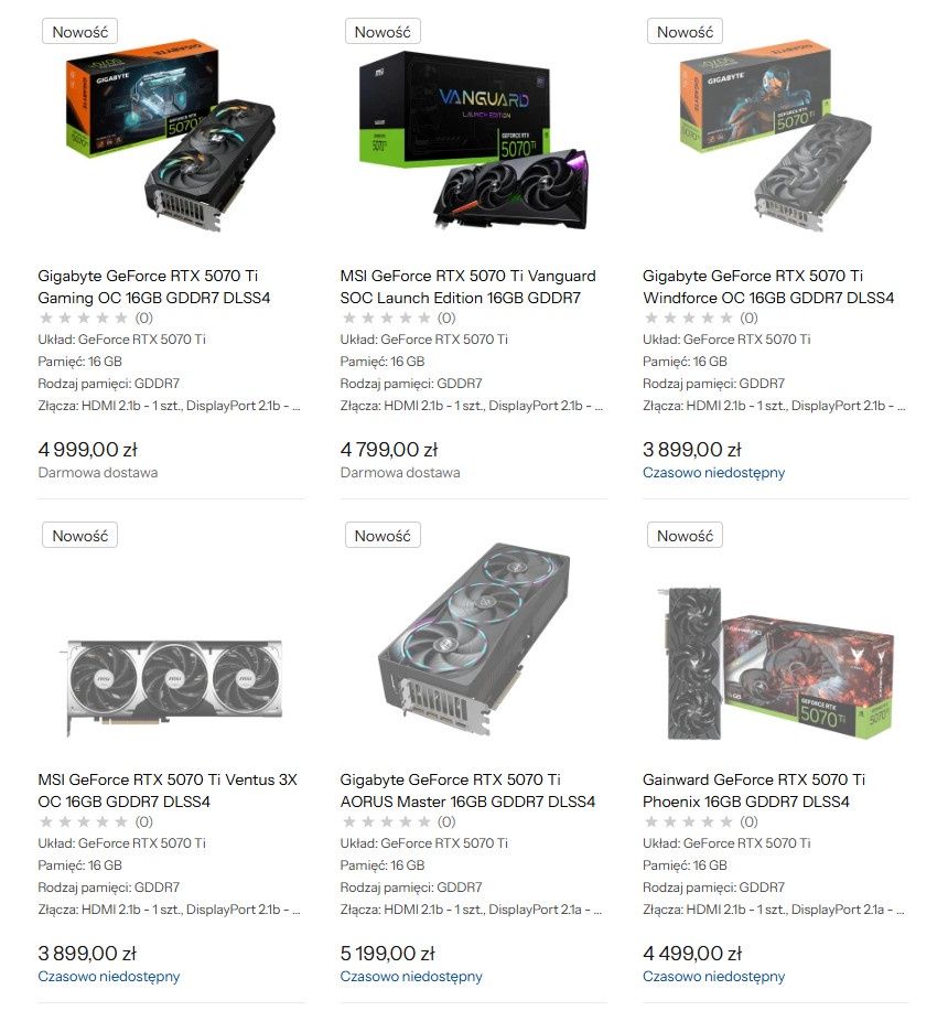 GeForce RTX 5070 Ti - oferty sprzedaży x-kom