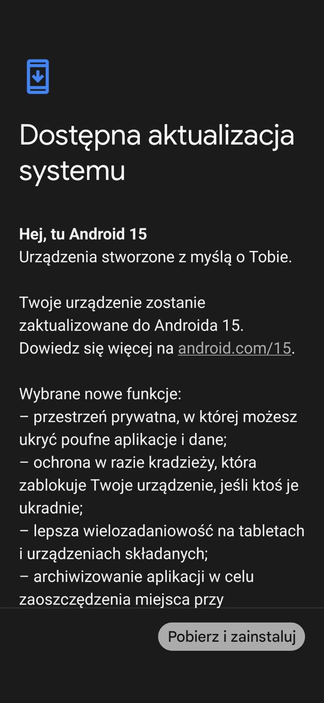 Aktualizacja do Android 15