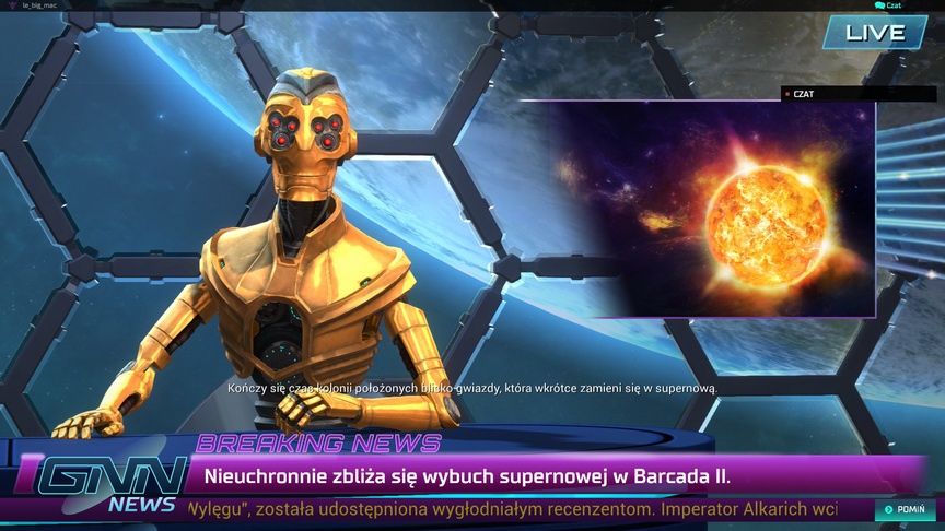 Master of Orion - komunikat o wybuchu supernovej