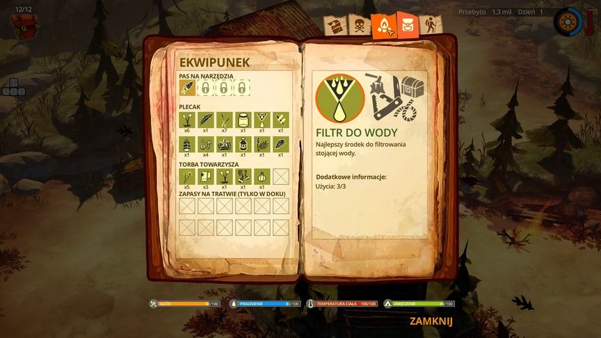 The Flame in the Flood - przedmioty w ekwipunku