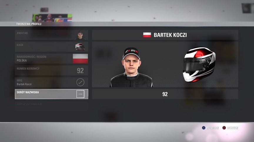 F1 2016 - tworzenie profilu