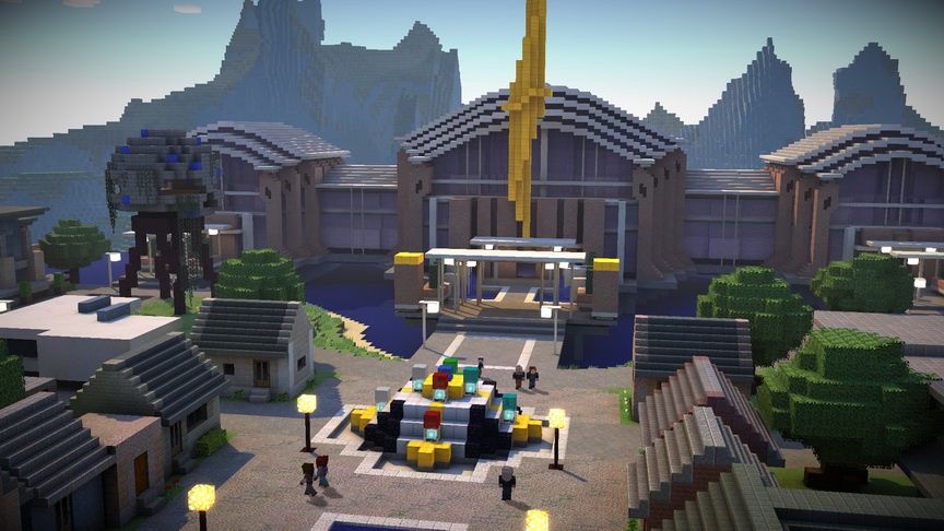 Minecraft: Story Mode - typowe minecraftowe miasto