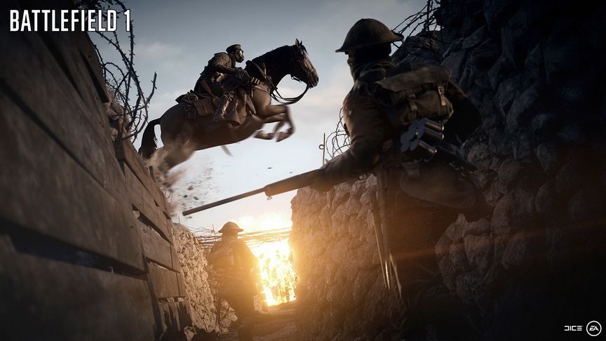 Battlefield 1 - koń skacze przez okopy