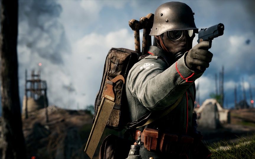 Battlefield 1 - żołnierz w masce przeciwgazowej