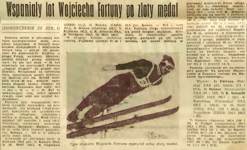 "Trybuna Robotnicza" relacjonująca przebieg konkursu. Wojciech Fortuna na zdjęciu.