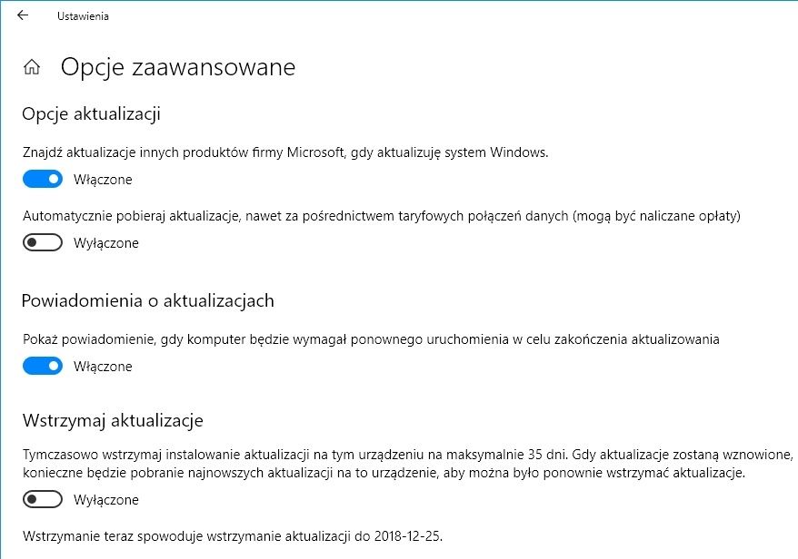 Windows 10 opcje aktualizacji