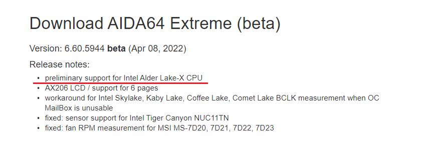 AIDA64 - wsparcie dla Intel Alder Lake-X