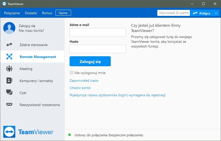 TeamViewer interfejs użytkownika