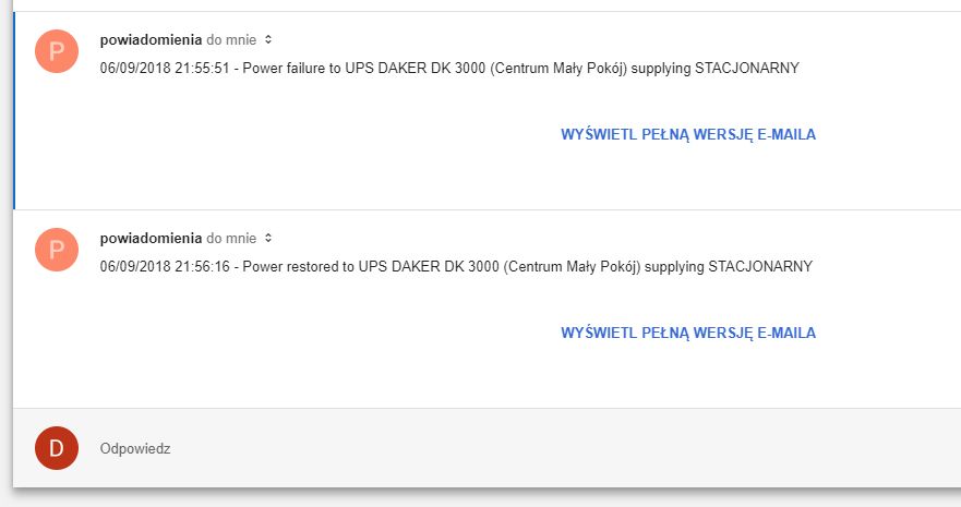 Powiadomienia e-mail z systemu Legrand UPS Communicator