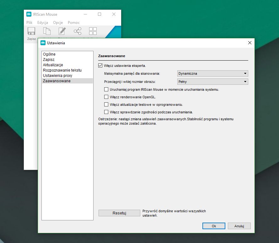 IRIScan Mouse Executive 2 ustawienia