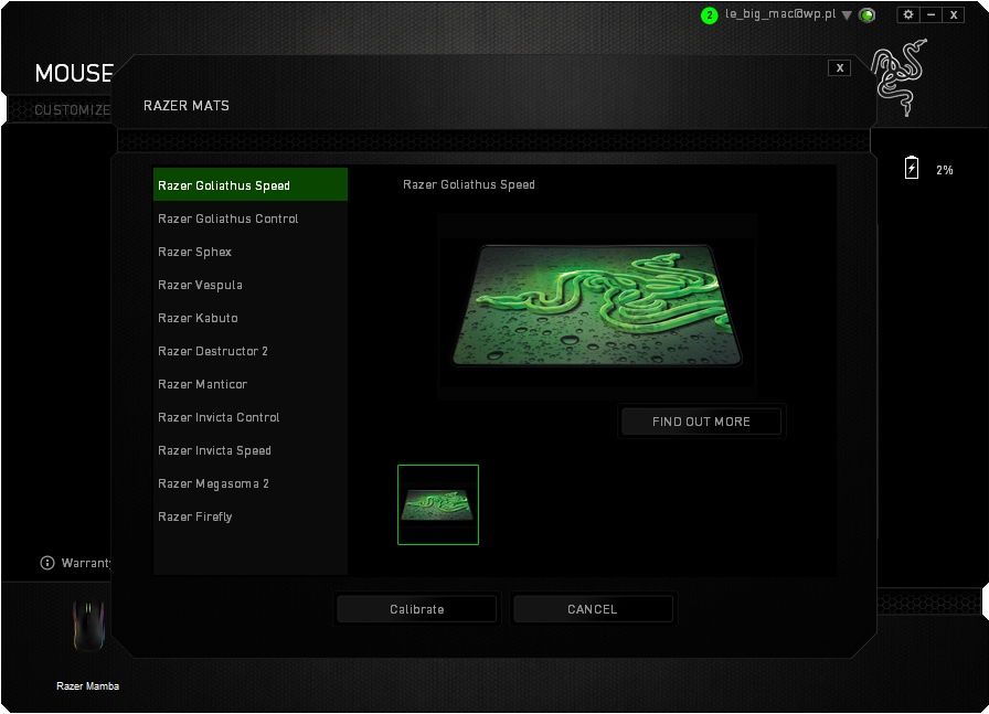 Razer Mamba Chroma - wybór posiadanej podkładki pod mysz