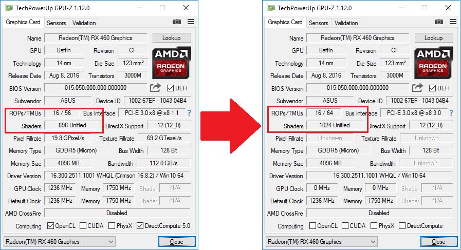 AMD Radeon RX 460 - odblokowanie jednostek