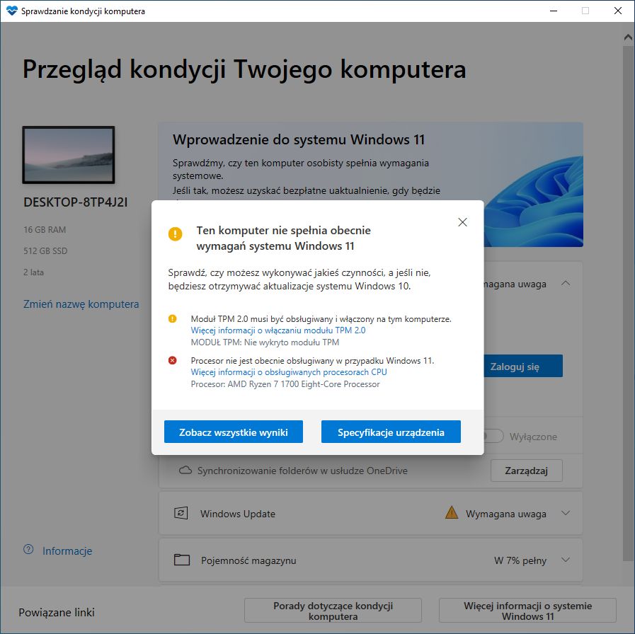 Windows 11 - nieobsługiwana konfiguracja