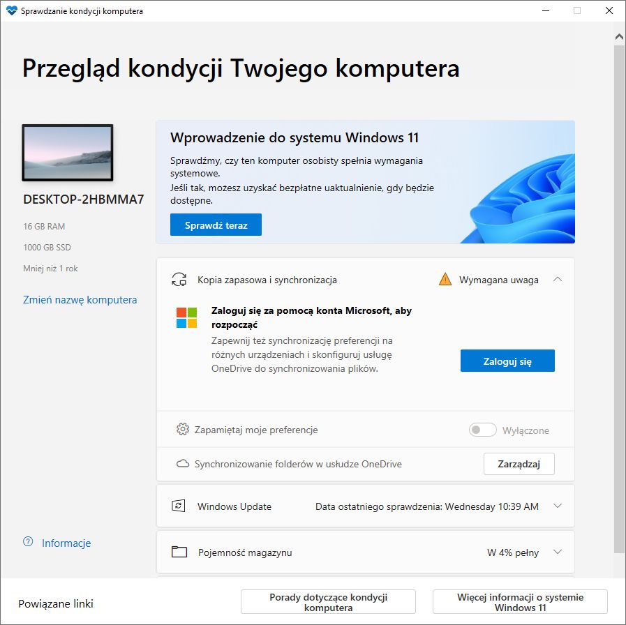 Aplikacja do sprawdzania kondycji komputera Windows 11
