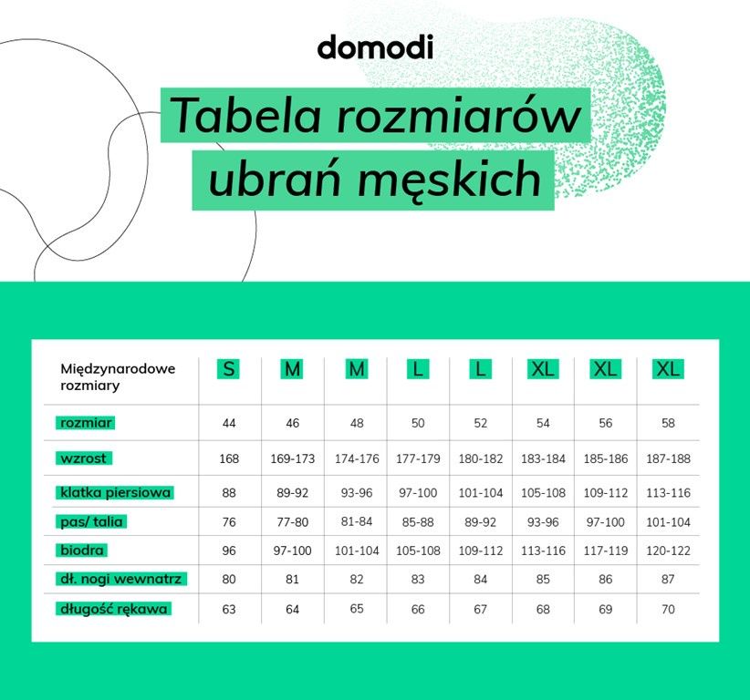 tabela rozmiarów ubrań męskich
