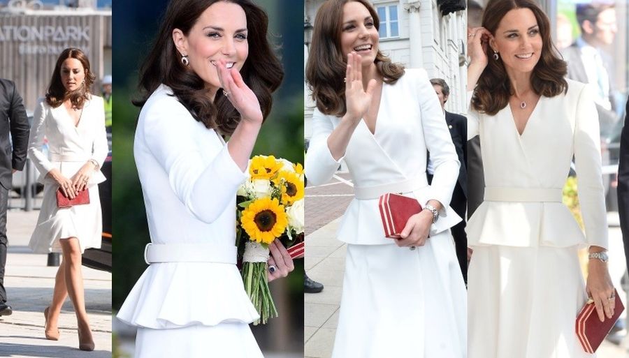 kate middleton w białym komplecie
