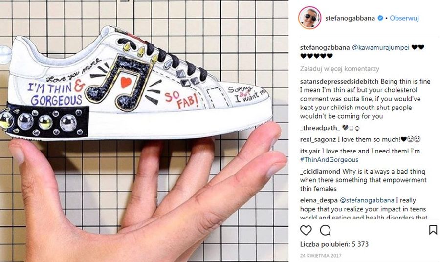 Buty Dolce&Gabbana z napisem Jestem chudy i wspaniały""
