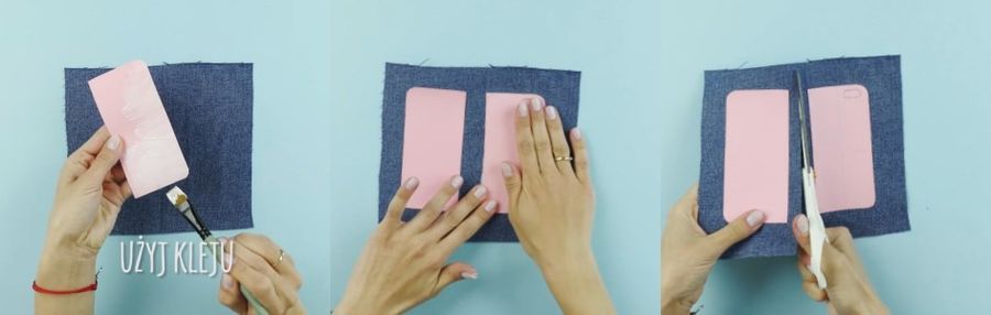 Etui DIY - przyklejenie wyciętych elementów do materiału.