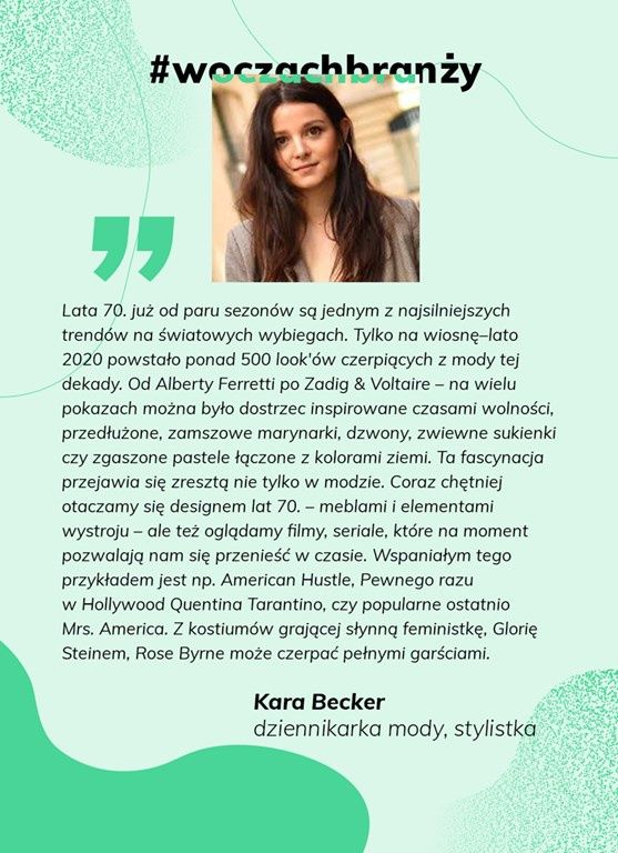<p><strong>Moda lat 70. XX wieku świetnie obrazuje przemiany społeczne i kulturowe swojej  epoki. Chociaż magazyny modowe obwieszczały, że odtąd wszystko jest modne, a trendy nie istnieją, możemy wyróżnić kilka takich, które najlepiej opisują sposób noszenia się z tamtych lat. Czym charakteryzowała się moda lat 70., do której teraz chętnie wracają projektanci? Przekonaj się sama.</strong></p>