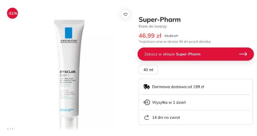 Promocja Super-Pharm na krem La Roche-Posay Effaclar Duo (+).