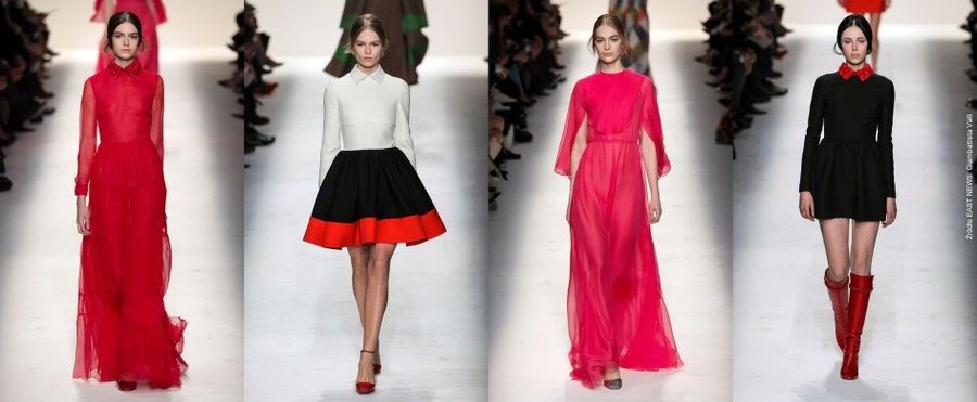 <p>Na światowych wybiegach możemy zobaczyć czerwone płaszcze, poncza, sukienki i spódnice oraz wysokie kozaki. Giorgio Armani postawił na czerwień od stóp do głów. Giambattista Valli zaprezentował kaszmirowe, mięsiste płaszcze, długie, jedwabne suknie oraz czerwone detale. Christian Dior powrócił do asymetrycznych krojów i klasycznych, dwurzędowych płaszczy.</p>
