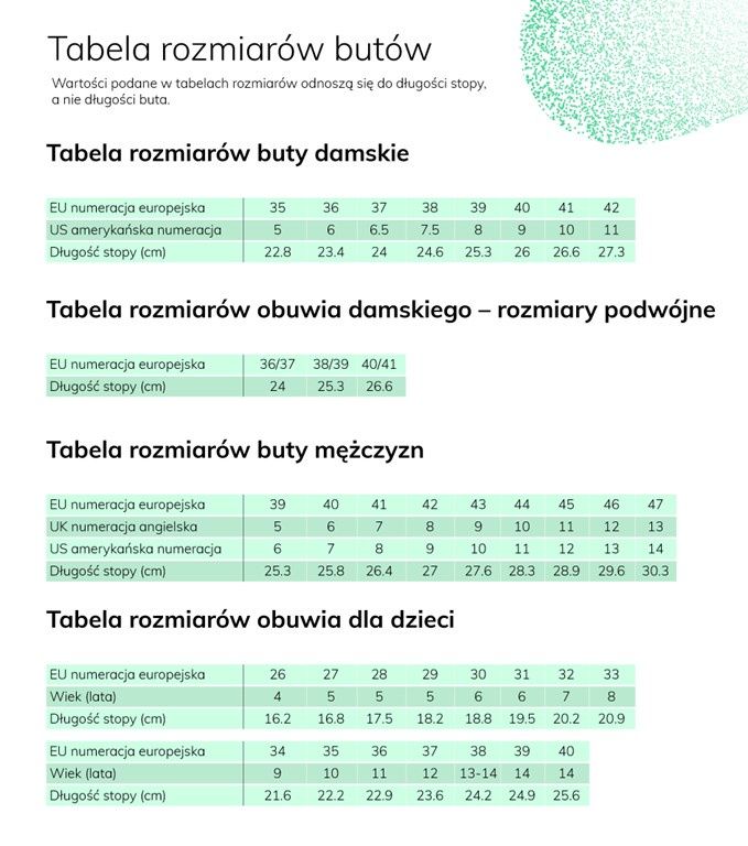 tabela rozmiarów butów