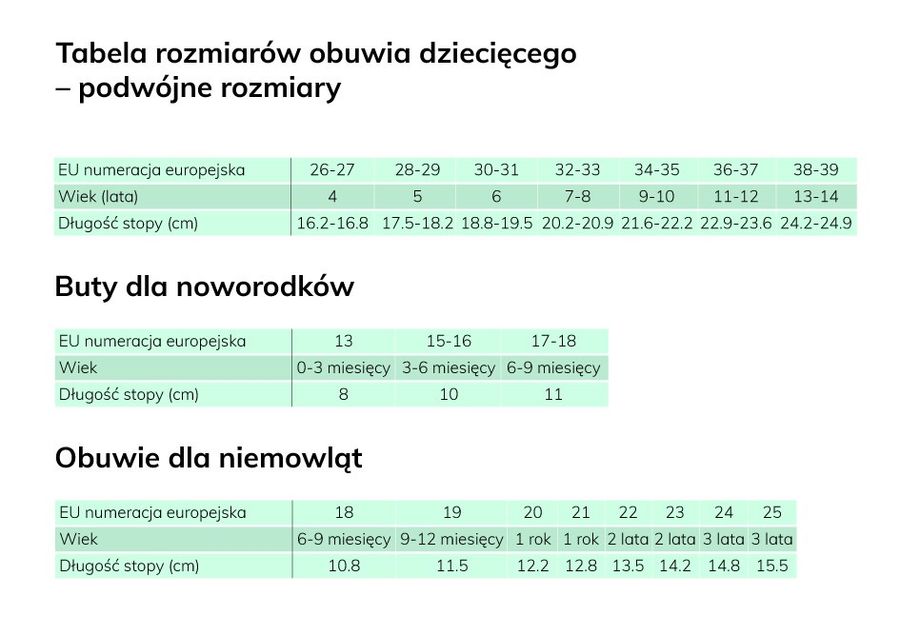 tabela rozmiarów butów