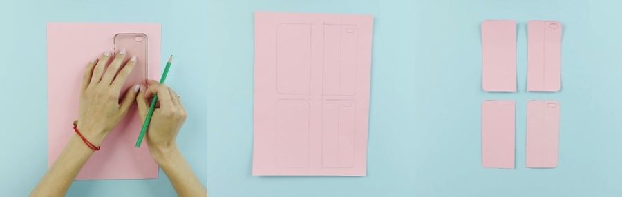 Odbijanie kształtu telefonu na kartce papieru.