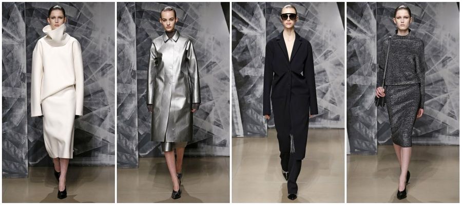 Modelki na wybiegu kolekcji Jil Sander na sezon jesienno-zimowy 2016/2017 z Fashion Week Milan.