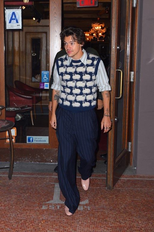 harry styles w dzianinowej kamizelce w owce
