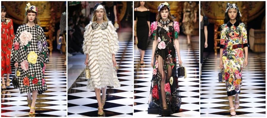 Modelki na wybiegu kolekcji Dolce and Gabbana na sezon jesienno-zimowy 2016/2017 z Fashion Week Milan.