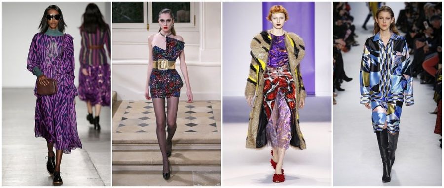 Odzież damska w abstrakcyjne wzory z jesienno-zimowych kolekcji Emilio Pucci i Saint Laurent.