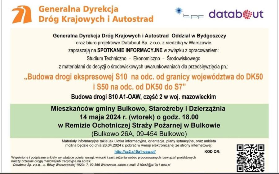 Spotkania konsultacyjne w sprawie budowy drogi ekspresowej S10!