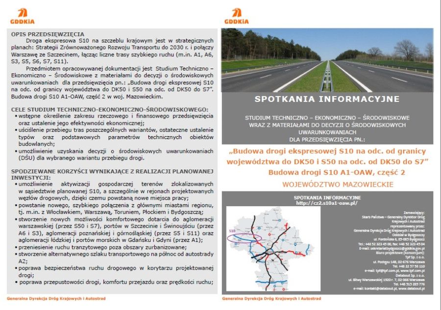 Spotkania konsultacyjne w sprawie budowy drogi ekspresowej S10!