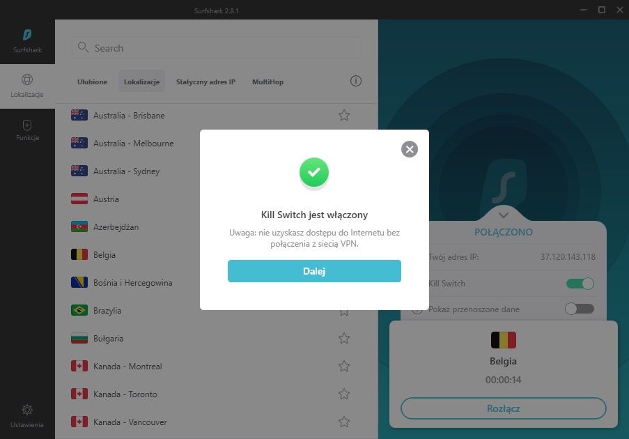 Kill Switch w Surfshark VPN