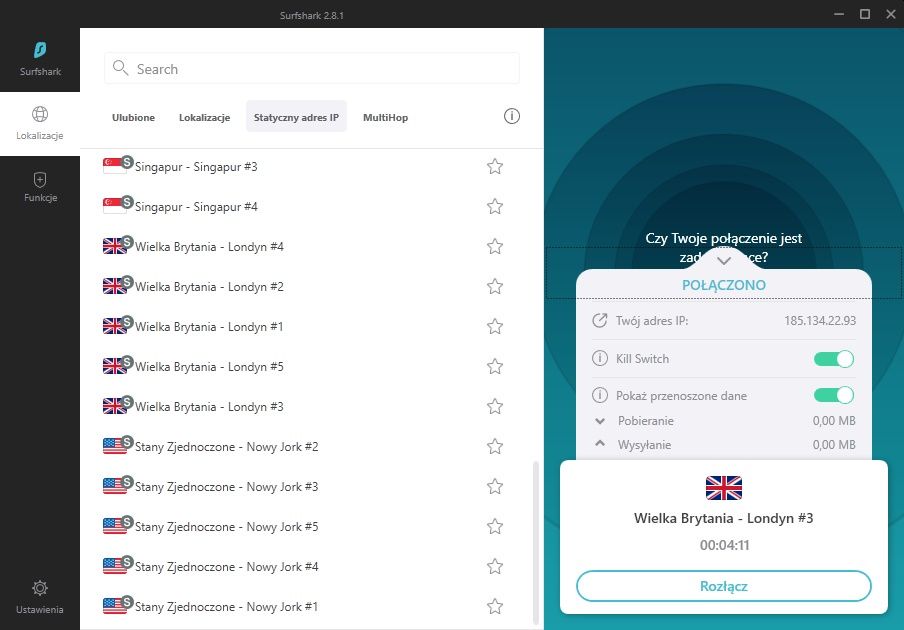 Surfshark VPN statyczny IP